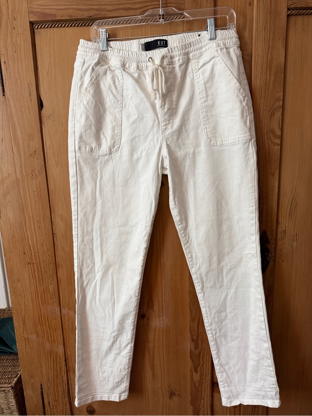 Kut from the Kloth Rachael high Rise Jogger White Drawstring Pants